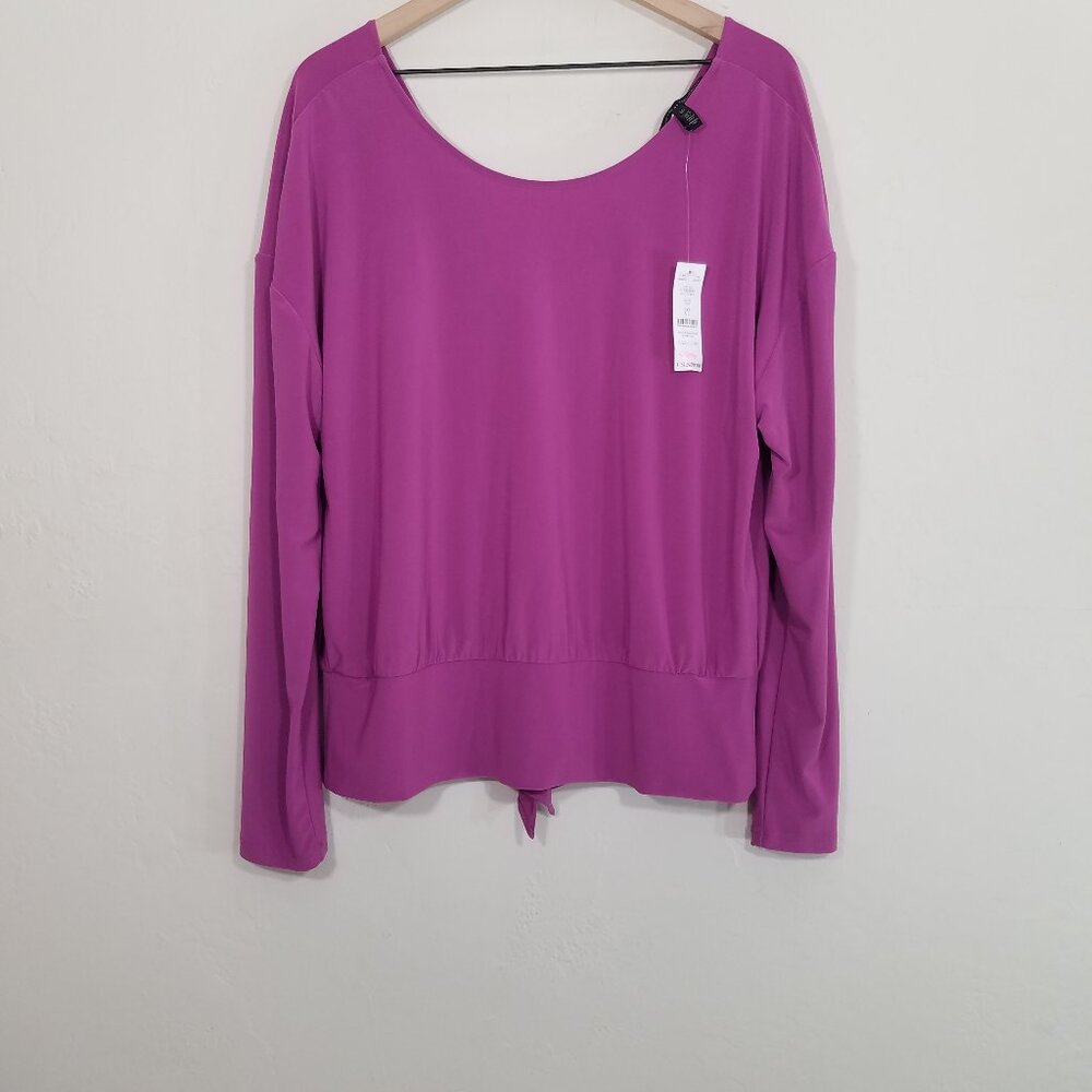 NWT White House Black Market Long Sleeve Tie Back Violet Top Blouse Size XL